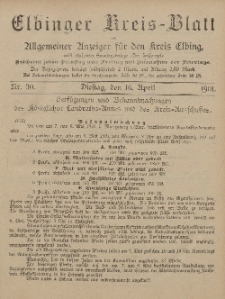 Kreis-Blatt des Königlich Preußischen Landraths-Amtes zu Elbing, Nr. 30 Dienstag 16 April 1901