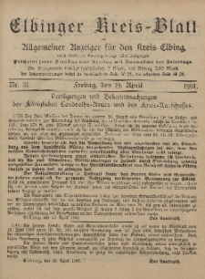 Kreis-Blatt des Königlich Preußischen Landraths-Amtes zu Elbing, Nr. 31 Freitag 19 April 1901