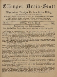 Kreis-Blatt des Königlich Preußischen Landraths-Amtes zu Elbing, Nr. 33 Freitag 26 April 1901