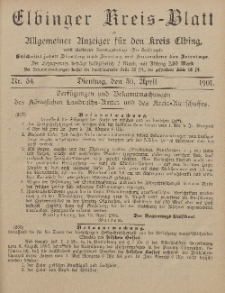 Kreis-Blatt des Königlich Preußischen Landraths-Amtes zu Elbing, Nr. 34 Dienstag 30 April 1901