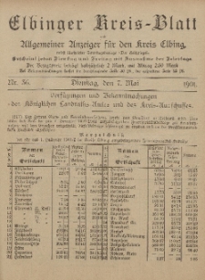 Kreis-Blatt des Königlich Preußischen Landraths-Amtes zu Elbing, Nr. 36 Dienstag 7 Mai 1901