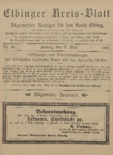 Kreis-Blatt des Königlich Preußischen Landraths-Amtes zu Elbing, Nr. 40 Freitag 17 Mai 1901