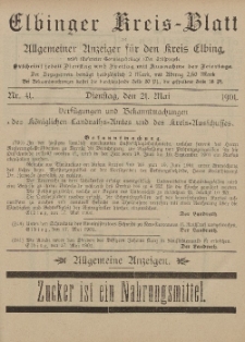 Kreis-Blatt des Königlich Preußischen Landraths-Amtes zu Elbing, Nr. 41 Dienstag 21 Mai 1901