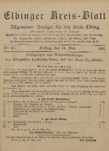 Kreis-Blatt des Königlich Preußischen Landraths-Amtes zu Elbing, Nr. 42 Freitag 24 Mai 1901