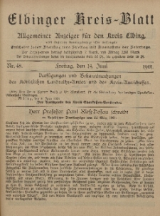 Kreis-Blatt des Königlich Preußischen Landraths-Amtes zu Elbing, Nr. 48 Freitag 14 Juni 1901