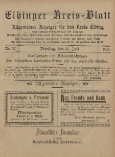 Kreis-Blatt des Königlich Preußischen Landraths-Amtes zu Elbing, Nr. 57 Dienstag 16 Juli 1901