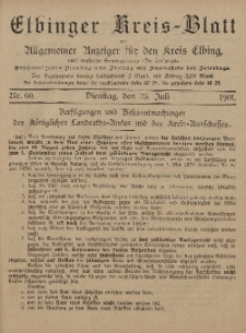 Kreis-Blatt des Königlich Preußischen Landraths-Amtes zu Elbing, Nr. 60 Dienstag 23 Juli 1901