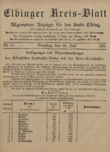 Kreis-Blatt des Königlich Preußischen Landraths-Amtes zu Elbing, Nr. 63 Dienstag 30 Juli 1901