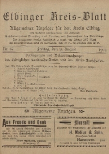 Kreis-Blatt des Königlich Preußischen Landraths-Amtes zu Elbing, Nr. 67 Freitag 9 August 1901