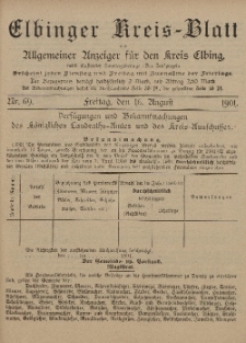 Kreis-Blatt des Königlich Preußischen Landraths-Amtes zu Elbing, Nr. 69 Freitag 16 August 1901
