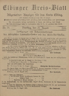 Kreis-Blatt des Königlich Preußischen Landraths-Amtes zu Elbing, Nr. 70 Dienstag 20 August 1901
