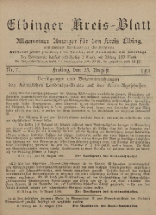 Kreis-Blatt des Königlich Preußischen Landraths-Amtes zu Elbing, Nr. 71 Freitag 23 August 1901