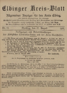 Kreis-Blatt des Königlich Preußischen Landraths-Amtes zu Elbing, Nr. 73 Dienstag 27 August 1901