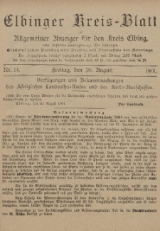 Kreis-Blatt des Königlich Preußischen Landraths-Amtes zu Elbing, Nr. 74 Freitag 30 August 1901