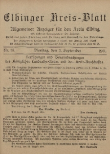 Kreis-Blatt des Königlich Preußischen Landraths-Amtes zu Elbing, Nr. 75 Dienstag 3 September 1901