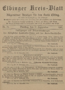 Kreis-Blatt des Königlich Preußischen Landraths-Amtes zu Elbing, Nr. 79 Dienstag 17 September 1901