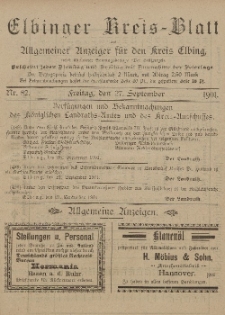 Kreis-Blatt des Königlich Preußischen Landraths-Amtes zu Elbing, Nr. 82 Freitag 27 September 1901