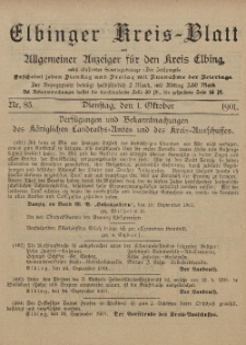 Kreis-Blatt des Königlich Preußischen Landraths-Amtes zu Elbing, Nr. 83 Dienstag 1 Oktober 1901