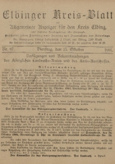 Kreis-Blatt des Königlich Preußischen Landraths-Amtes zu Elbing, Nr. 87 Dienstag 15 Oktober 1901