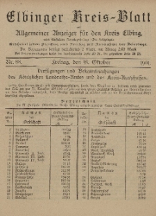 Kreis-Blatt des Königlich Preußischen Landraths-Amtes zu Elbing, Nr. 88 Freitag 18 Oktober 1901