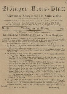 Kreis-Blatt des Königlich Preußischen Landraths-Amtes zu Elbing, Nr. 89 Dienstag 22 Oktober 1901
