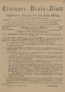 Kreis-Blatt des Königlich Preußischen Landraths-Amtes zu Elbing, Nr. 89 Dienstag 22 Oktober 1901