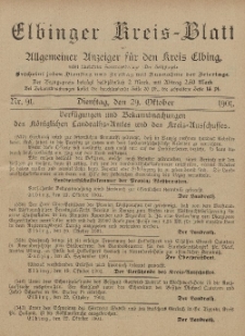 Kreis-Blatt des Königlich Preußischen Landraths-Amtes zu Elbing, Nr. 91 Dienstag 29 Oktober 1901