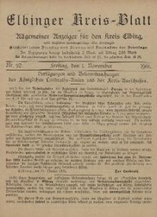 Kreis-Blatt des Königlich Preußischen Landraths-Amtes zu Elbing, Nr. 92 Freitag 1 November 1901