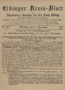 Kreis-Blatt des Königlich Preußischen Landraths-Amtes zu Elbing, Nr. 93 Dienstag 5 November 1901