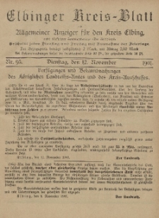 Kreis-Blatt des Königlich Preußischen Landraths-Amtes zu Elbing, Nr. 95 Dienstag 12 November 1901