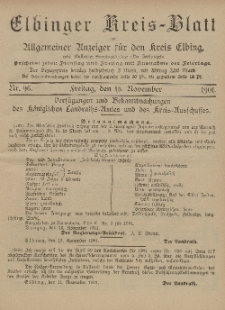 Kreis-Blatt des Königlich Preußischen Landraths-Amtes zu Elbing, Nr. 96 Freitag 15 November 1901