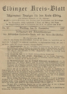 Kreis-Blatt des Königlich Preußischen Landraths-Amtes zu Elbing, Nr. 97 Dienstag 19 November 1901