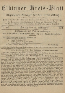 Kreis-Blatt des Königlich Preußischen Landraths-Amtes zu Elbing, Nr. 100 Freitag 29 November 1901