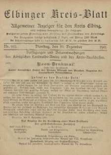 Kreis-Blatt des Königlich Preußischen Landraths-Amtes zu Elbing, Nr. 103 Dienstag 10 Dezember 1901