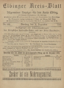 Kreis-Blatt des Königlich Preußischen Landraths-Amtes zu Elbing, Nr. 109 Dienstag 31 Dezember 1901