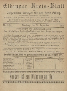 Kreis-Blatt des Königlich Preußischen Landraths-Amtes zu Elbing, Nr. 109 Dienstag 31 Dezember 1901