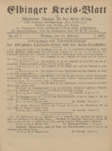 Kreis-Blatt des Königlich Preußischen Landraths-Amtes zu Elbing, Nr. 12 Dienstag 11 Februar 1890