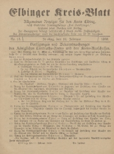 Kreis-Blatt des Königlich Preußischen Landraths-Amtes zu Elbing, Nr. 13 Freitag 14 Februar 1890