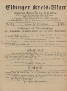 Kreis-Blatt des Königlich Preußischen Landraths-Amtes zu Elbing, Nr. 15 Freitag 21 Februar 1890