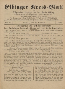 Kreis-Blatt des Königlich Preußischen Landraths-Amtes zu Elbing, Nr. 17 Freitag 28 Februar 1890