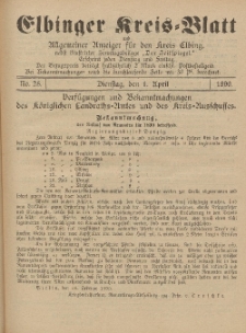 Kreis-Blatt des Königlich Preußischen Landraths-Amtes zu Elbing, Nr. 25 Dienstag 1 April 1890