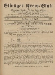 Kreis-Blatt des Königlich Preußischen Landraths-Amtes zu Elbing, Nr. 25 Dienstag 1 April 1890