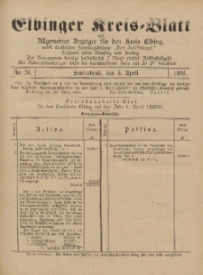 Kreis-Blatt des Königlich Preußischen Landraths-Amtes zu Elbing, Nr. 26 Sonnabend 5 April 1890