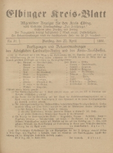 Kreis-Blatt des Königlich Preußischen Landraths-Amtes zu Elbing, Nr. 31 Dienstag 22 April 1890