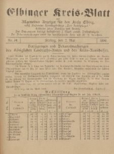 Kreis-Blatt des Königlich Preußischen Landraths-Amtes zu Elbing, Nr. 34 Freitag 2 Mai 1890