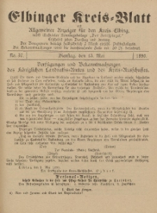 Kreis-Blatt des Königlich Preußischen Landraths-Amtes zu Elbing, Nr. 37 Dienstag 13 Mai 1890