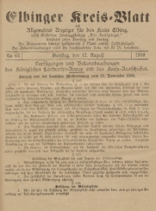 Kreis-Blatt des Königlich Preußischen Landraths-Amtes zu Elbing, Nr. 63 Dienstag 12 August 1890