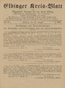 Kreis-Blatt des Königlich Preußischen Landraths-Amtes zu Elbing, Nr. 66 Freitag 22 August 1890