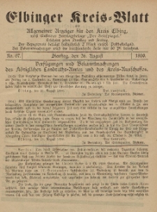 Kreis-Blatt des Königlich Preußischen Landraths-Amtes zu Elbing, Nr. 67 Dienstag 26 August 1890