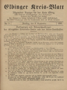 Kreis-Blatt des Königlich Preußischen Landraths-Amtes zu Elbing, Nr. 72 Freitag 12 September 1890